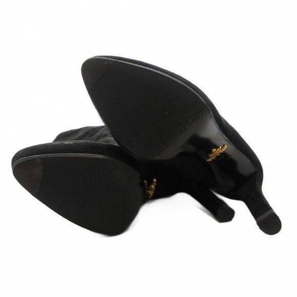Prada Suede Long Boots High Heels Thick Sole Side Zip 36.5 Black GV • GY62 - Picture 6 of 8